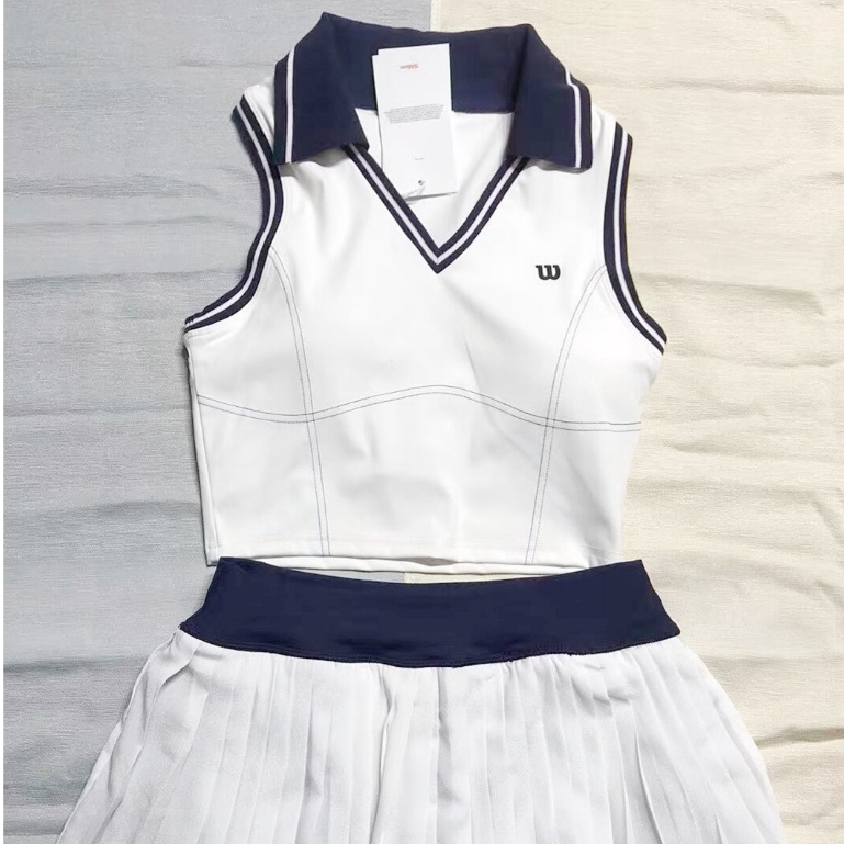 Wilson Ladies Tennis Jersey สีขาวและฟ้า พ่วงเสื้อPOLOและกระโปรงจีบ