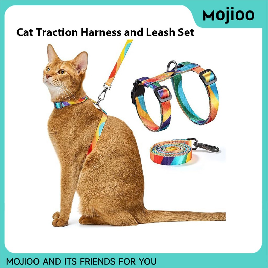 Mojioo EASY POM สายรัดแมวป้องกันEscape – เสื้อกั๊กลูกแมวแบบนุ่มและระบายอากาศได้รูปตัว H แบบปรับได้พร้อมสายจูง 360° คลิปโลหะหมุน