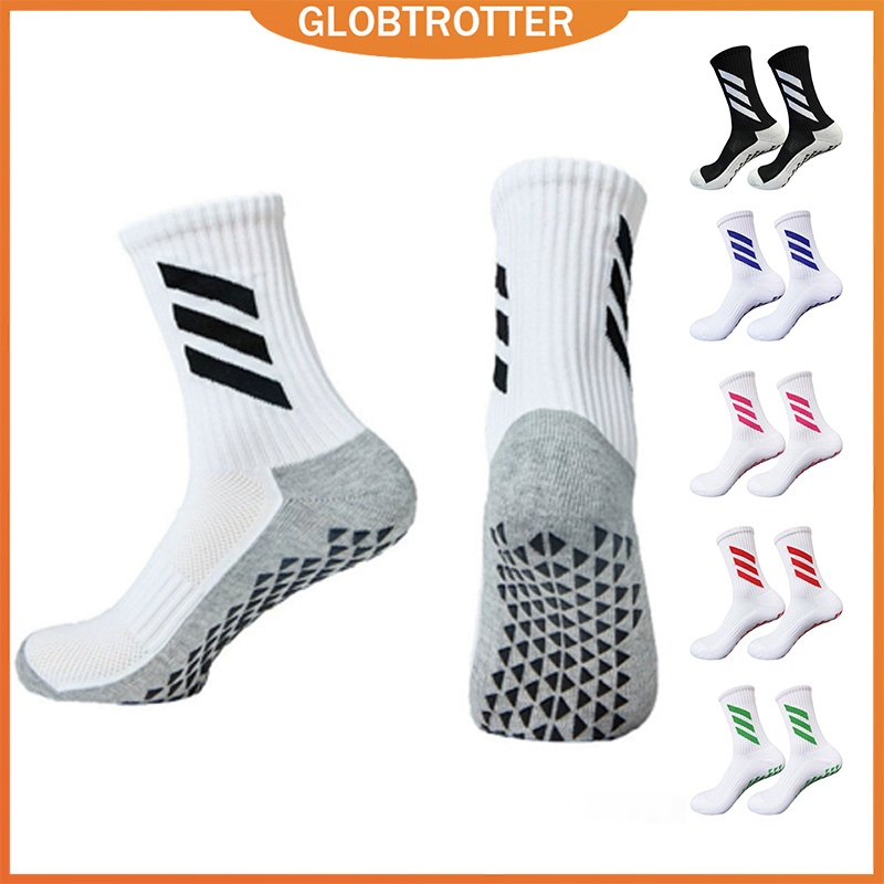 Globetrotter ถุงเท้าลูกเรือ กันลื่น ทำจากผ้าขนหนูหนา สำหรับฟุตบอลและบาสเก็ตบอล