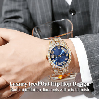 Hip Hop นาฬิกาสไตล์สําหรับชาย Iced-Out เลียนแบบเพชรโรมัน Sca…