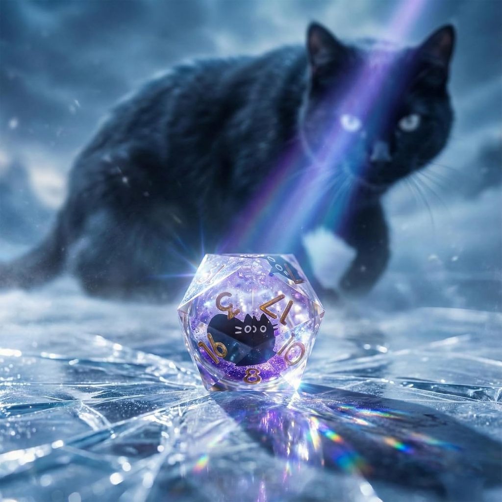 Liquid Core Dice,Cat DND Dice Set พร้อมกล่อง,7 ชิ้นเรซิ่น Dungeons Dragons D และ D ลูกเต๋า, Sharp Ed