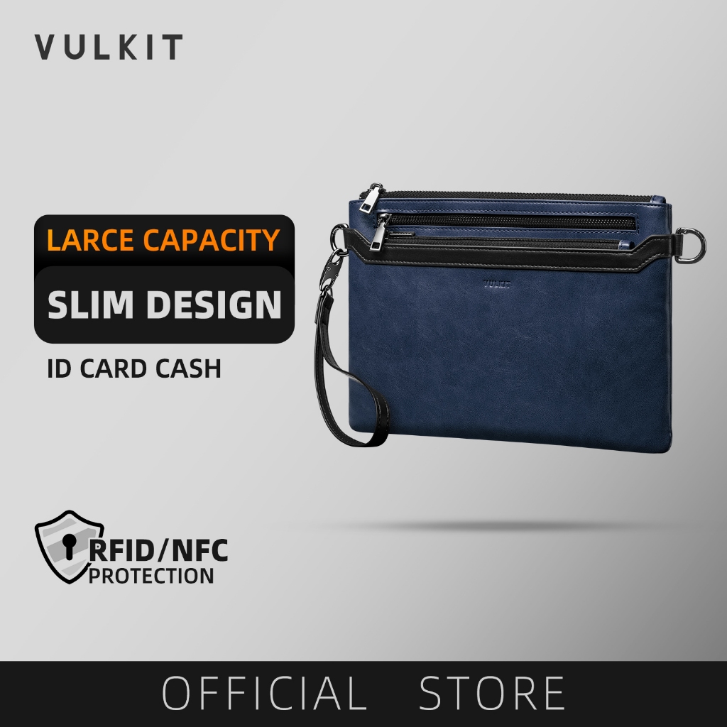 VULKIT-Minimalist Zipper Wallet RFID Blocking Mens Clutch Business Bag Large Mens Wristlet Wallet -V
