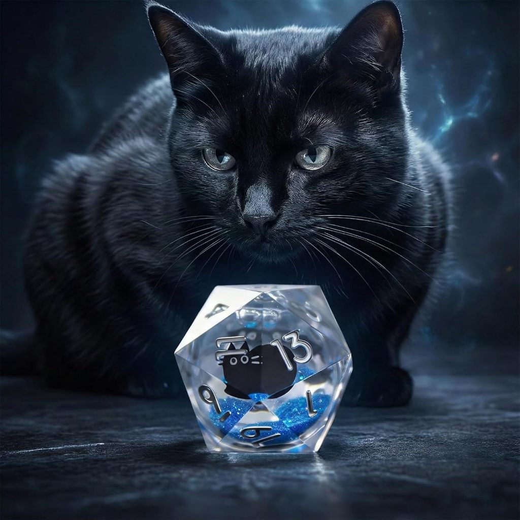 Liquid Core Dice,Cat DND Dice Set พร้อมกล่อง,7 ชิ้นเรซิ่น Dungeons Dragons D และ D ลูกเต๋า, Sharp Ed