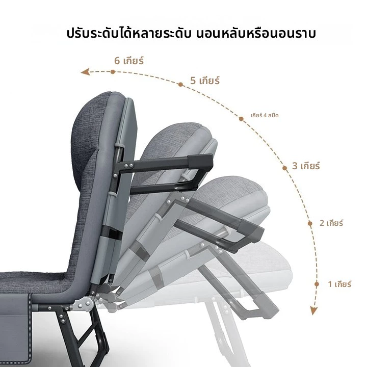 เตียงพับพกพา เตียงสนาม 180cm/200cm สีเทา Folding Bed thumbnail 4