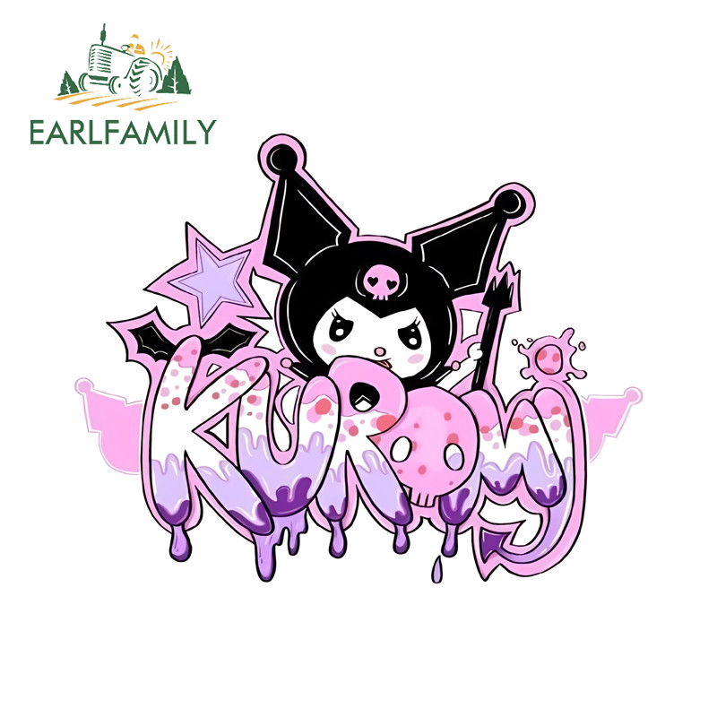EARLFAMILY Kuromi การ์ตูนรถสติกเกอร์น่ารักไฟฟ้า-จักรยานกระจกไวนิล Decal กันน้ําไวนิลรถ Wrap