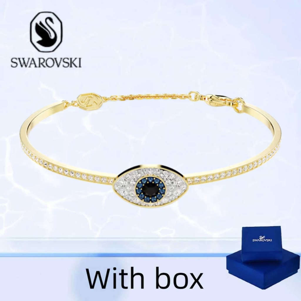Swarovski (พร้อมกล่อง) ซื้อสร้อยข้อมือเครื่องประดับเงินแท้ Symboica Blue Evil Eye Bracelet