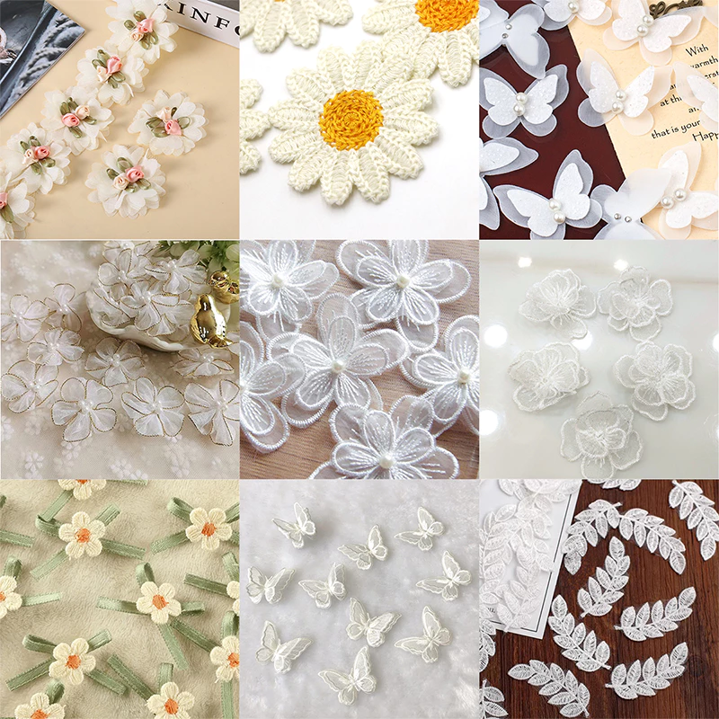 ติดได้ทั่วไปบนเสื้อผ้า ลายลูกไม้ดอกไม้สีขาา 10 ชิ้น สำหรับงานฝีมือทำเองและตกแต่ง