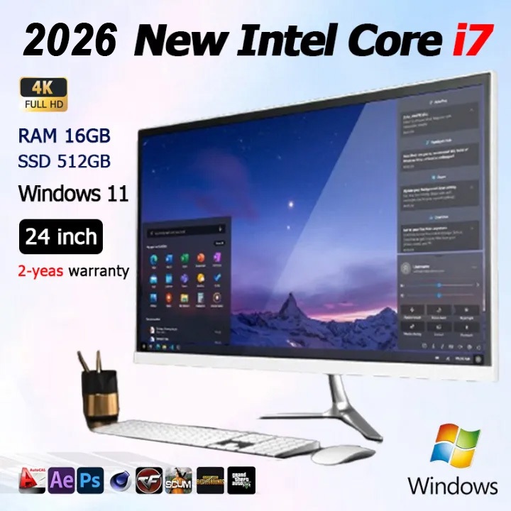 2026 สไตล์ใหม่ 24 นิ้ว intel core i7 4700MQ All-in-One เครื่องคอมพิวเตอร์เดสก์ท็อป 16GB RAM 512GB SSD All-in-One เครื่องคีย์บอร์ดเมาส์ฟรีรับประกัน 2 ปี