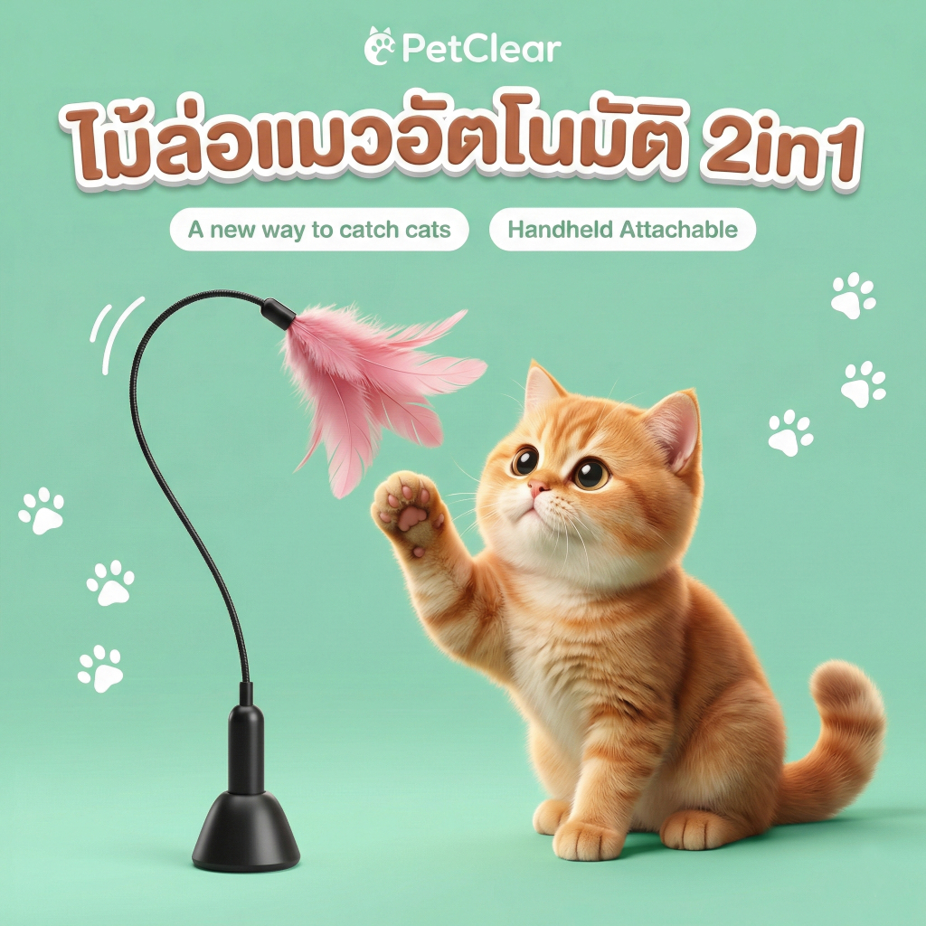 ถ้วยดูดที่แข็งแกร่ง+แท่งแมวล้อเล่นขนนกสีชมพู