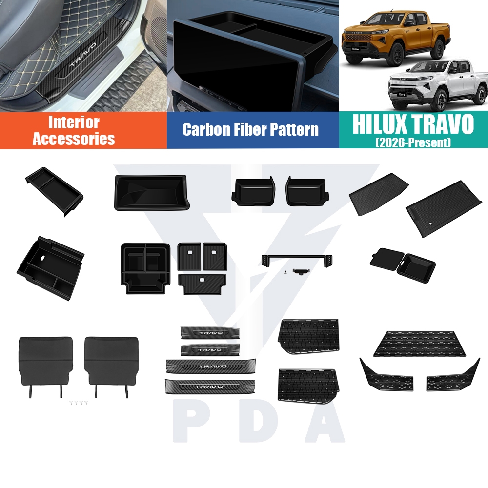 Toyota Hilux Travo (2026-ปัจจุบัน)กล่องเก็บของที่เท้าแขน แท่นวางโทรศัพท์ คิ้วธรณีประตู ที่เก็บของภายใน อุปกรณ์ตกแต่งภายใน Hilux 2026