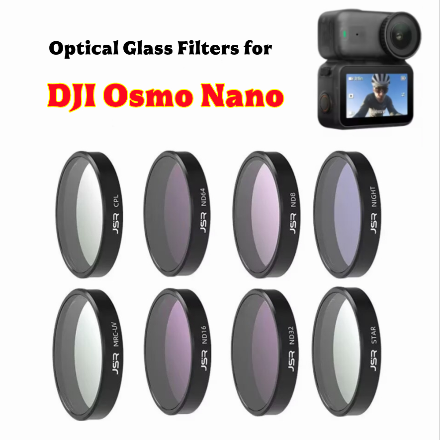 JSR สําหรับ DJI OSMO NANO Optical Glass ตัวกรอง UV CPL Star Night ND8 ND16 ND32 ND64 ND8PL ND16PL ND32PL ND64PL 1/4 สีดํา Mist เลนส์กรองหมวก
