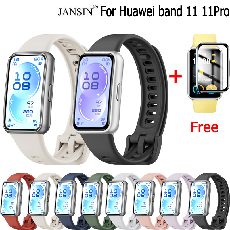 สายนาฬิกาข้อมือซิลิโคน พร้อมฟิล์มกันรอยหน้าจอ สําหรับ huawei band 11