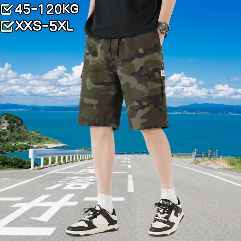 [วัสดุคุณภาพสูงสวมใส่ 40-100 กก.] L-7XL ฤดูร้อนอินเทรนด์ Plus ขนาด Quick-Drying ยืดลวงตาโดยรวมกางเกงขาสั้นผู้ชายสบายๆหลายกระเป๋า Breathable ก้นหลวม