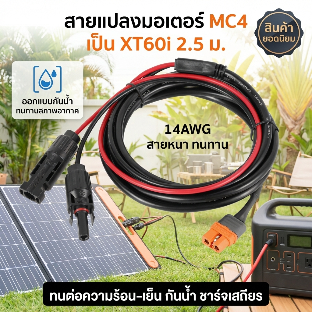 อะแดปเตอร์สายชาร์จขั้วต่อพลังงานแสงอาทิตย์ 8FT MC4 to XT60i สำหรับก้อนแบตเตอรี่