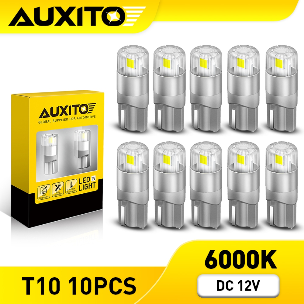 AUXITO 10PC หลอดไฟ LED T10 W5W 3030SMD 196 168 สําหรับติดป้ายทะเบียนรถยนต์