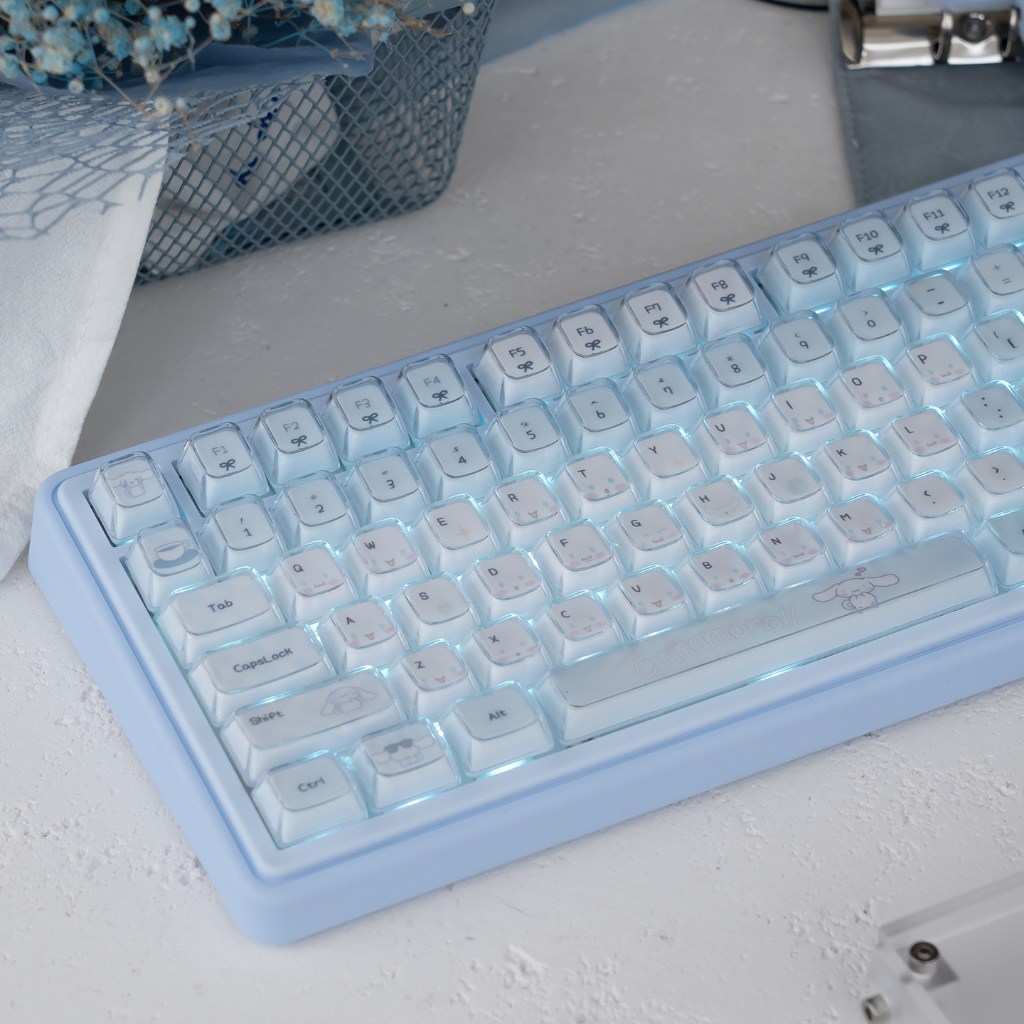 URE Crystal Jelly Cinnamoroll คีย์บอร์ด Keycaps KDA โปรไฟล์น่ารัก PBT + PC Blue Pudding keycap ชุดสําหรับคีย์บอร์ดแบบกลไก