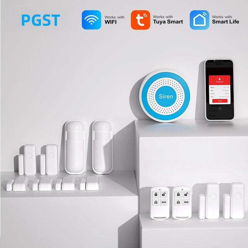 PGST Wifi 433mhz ไร้สายเสียงและแสงไซเรน 100dB Standalone Strobe Siren Home Security Sound