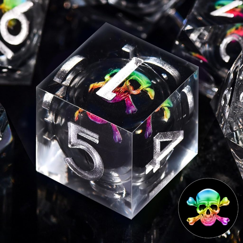 7 Die DND ลูกเต๋าชุด 7 ชิ้น Colourful Skull ลูกเต๋า DND บทบาทเรซิ่นเล่น D และ D ลูกเต๋า D20 D12 D10 