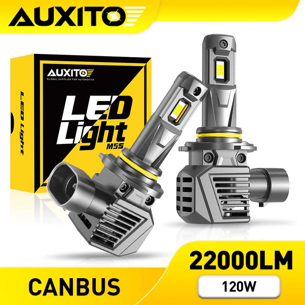 AUXITO 2PC ไฟหน้า M5S LED 9005 6500K 120W 22000LM 9005 HB3 สว่างขึ้น 600% ไร้สาย สีขาว