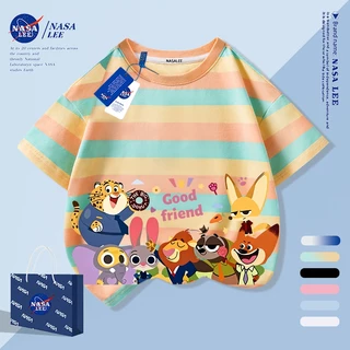 [จัดส่งในวันเดียวกัน] นาซ่า หลวมผ้าฝ้ายเสื้อยืดชายหญิงเสื้อผ้าสัตว์ปาร์ตี้เด็ก 4-16 ปีรอบคอแขนสั้น