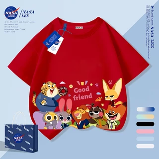 [จัดส่งในวันเดียวกัน] นาซ่า หลวมผ้าฝ้ายเสื้อยืดชายหญิงเสื้อผ้าสัตว์ปาร์ตี้เด็ก 4-16 ปีรอบคอแขนสั้น