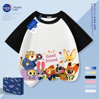 [จัดส่งในวันเดียวกัน] นาซ่า หลวมผ้าฝ้ายเสื้อยืดชายหญิงเสื้อผ้าสัตว์ปาร์ตี้เด็ก 4-16 ปีรอบคอแขนสั้น