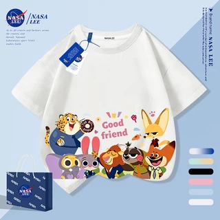 [จัดส่งในวันเดียวกัน] นาซ่า หลวมผ้าฝ้ายเสื้อยืดชายหญิงเสื้อผ้าสัตว์ปาร์ตี้เด็ก 4-16 ปีรอบคอแขนสั้น