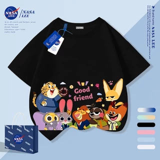 [จัดส่งในวันเดียวกัน] นาซ่า หลวมผ้าฝ้ายเสื้อยืดชายหญิงเสื้อผ้าสัตว์ปาร์ตี้เด็ก 4-16 ปีรอบคอแขนสั้น