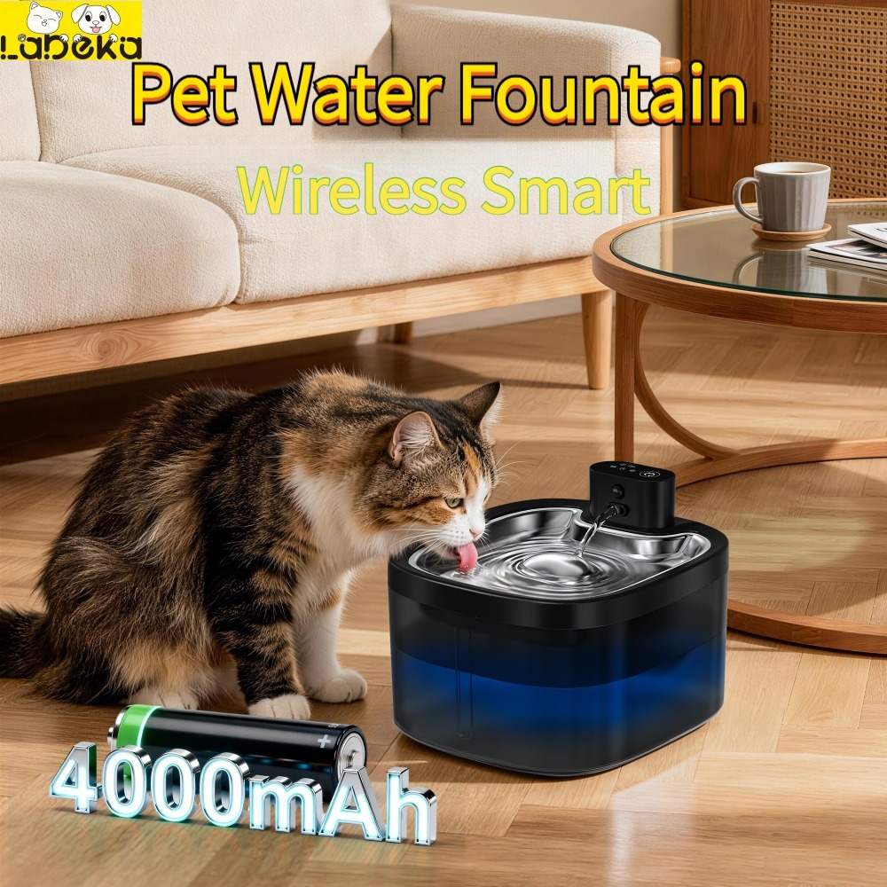 ตู้กดน้ําสัตว์เลี้ยงอัจฉริยะ น้ำพุแมวรไร้สาย 4000mAhถ่านชาร์จ พร้อมเซ็นเซอร์และปั๊มเงียบ ที่ให้น้ำสัตว์เลี้ยง 3.5L