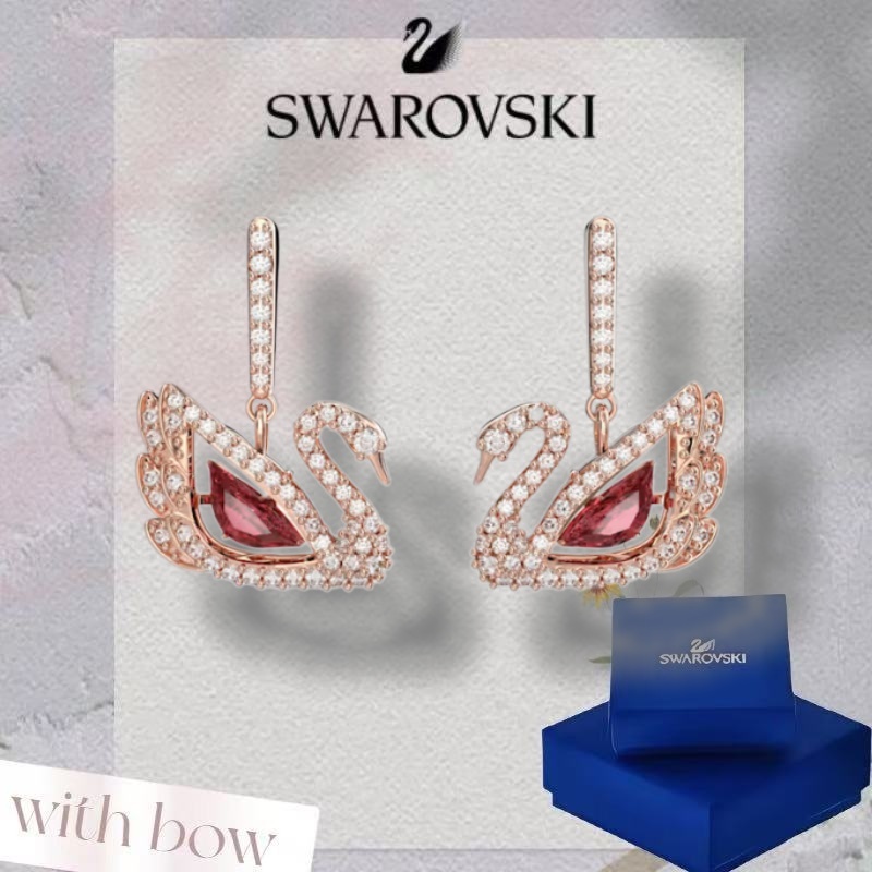 ต่างหู Swarovski ทรงหยดน้ํา ทำจากเงิน สไตล์.Red Swan
