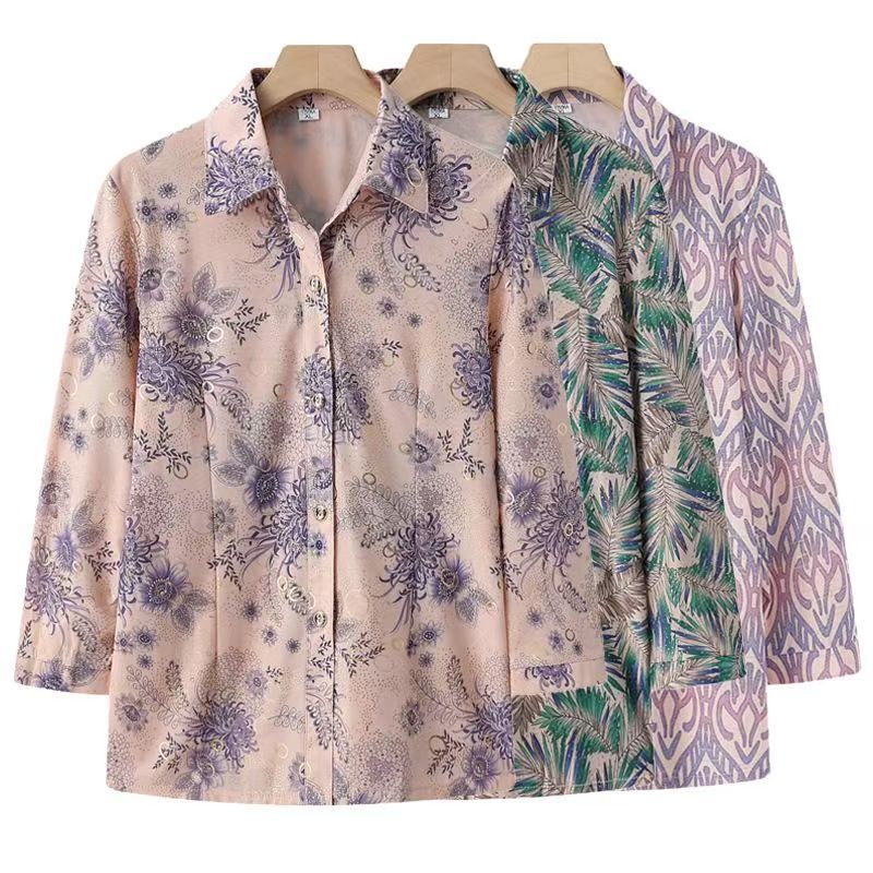 [พร้อมสต็อก] วัยกลางคนผู้สูงอายุเสื้อผ้าสตรียายเสื้อผ้ายายฤดูร้อนเสื้อแขนยาว70ปีผู้สูงอายุแม่แขนสามในสี่สอง