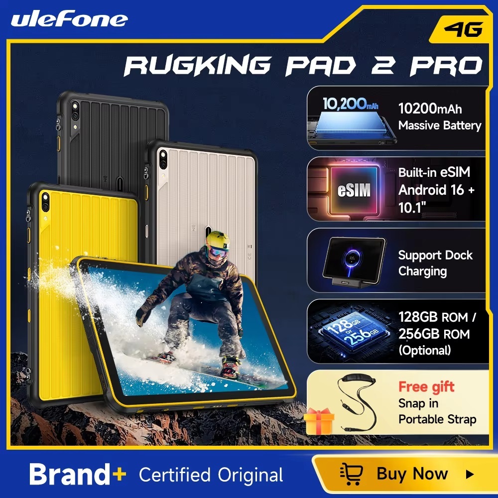 Ulefone RugKing Pad 2 Pro แท็บเล็ตที่ทนทาน 10200mAh 10.1 "สูงสุด 16GB + 256GB Android 16 48MP 10.1 "