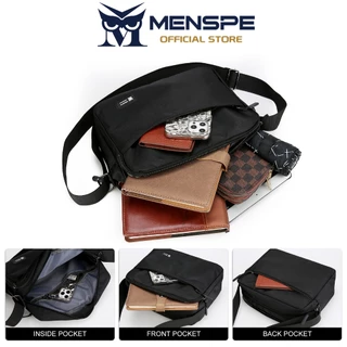 MENSPE กระเป๋าสะพายไหล่เดียวแฟชั่นสําหรับผู้ชายแนวนอนหลายกระเป๋าลําลองเรียบง่ายกระเป๋าสะพายข้างแบบพกพาความจุขนาดใหญ่