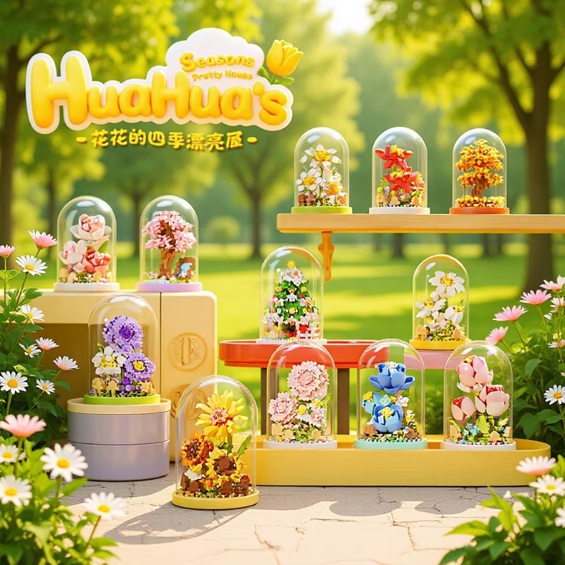Rose Carnation Cherry Blossom Tree DIY Building Blocks ดอกไม้ของเล่นของขวัญ