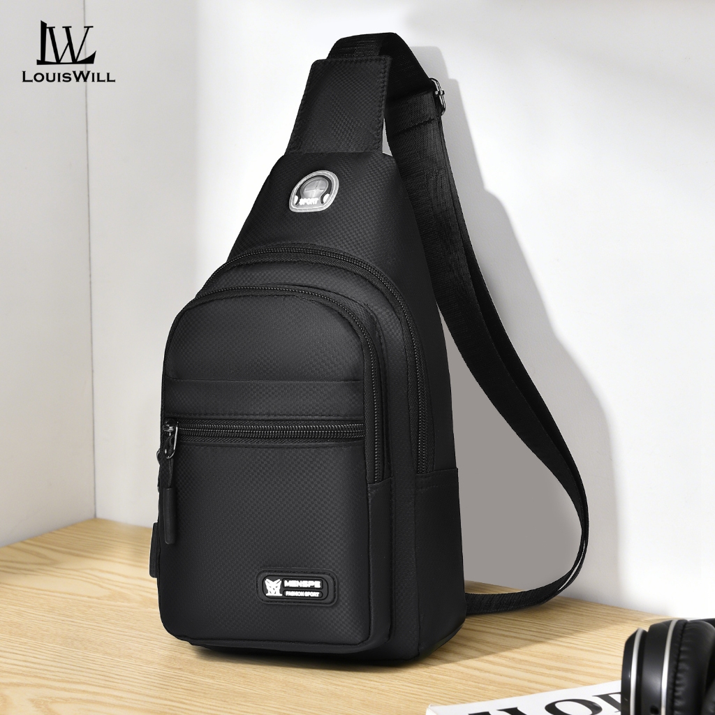Louiswill กระเป๋าคาดหน้าอกผู้ชาย Multi-Functional Crossbody Bag Smooth Zipper Bag Waterproof Anti-Thief Code Lock Casual Bag