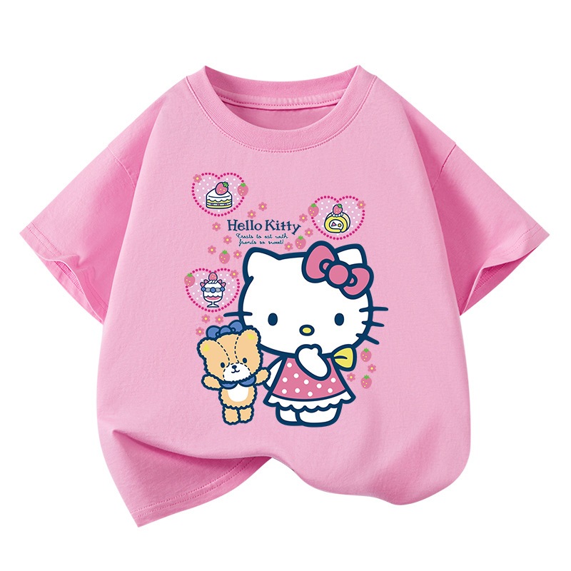 เสื้อยืดเด็กผู้หญิง เสื้อเด็ก รูปแบบการ์ตูนน่ารัก ผ้าฝ้ายแท้ คอกลม 130-160cm [จัดส่งในประเทศไทย] สบาย ระบายอากาศ แอปริคอท / ชมพู / ม่วง ราคา ถูกที่สุด ดีลบีเคเค แกลเลอรีภาพที่ 2
