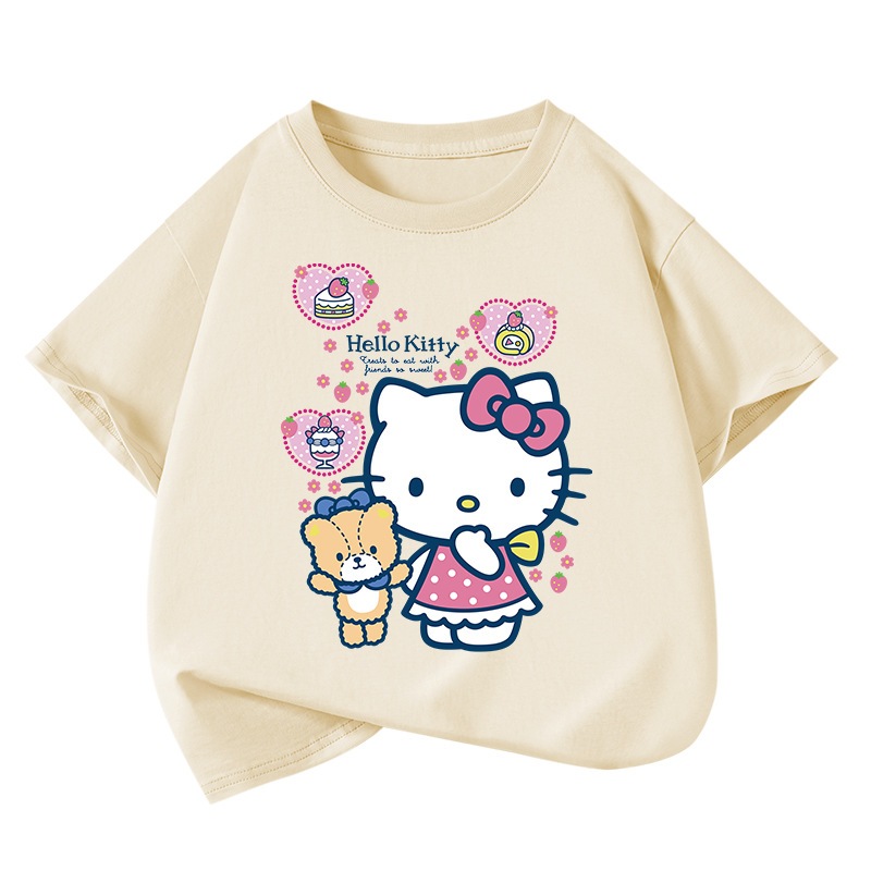 เสื้อยืดเด็กผู้หญิง เสื้อเด็ก รูปแบบการ์ตูนน่ารัก ผ้าฝ้ายแท้ คอกลม 130-160cm [จัดส่งในประเทศไทย] สบาย ระบายอากาศ แอปริคอท / ชมพู / ม่วง ราคา ถูกที่สุด ดีลบีเคเค แกลเลอรีภาพที่ 3