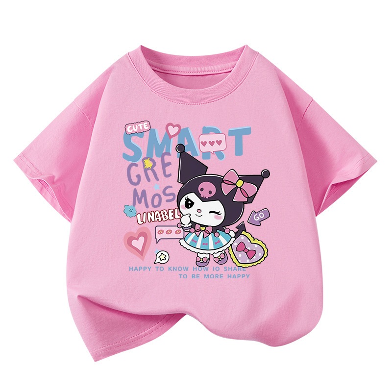 เสื้อยืดเด็กผู้หญิง เสื้อเด็ก รูปแบบการ์ตูนน่ารัก ผ้าฝ้ายแท้ คอกลม 130-160cm [จัดส่งในประเทศไทย] สบาย ระบายอากาศ แอปริคอท / ชมพู / ม่วง ราคา ถูกที่สุด ดีลบีเคเค แกลเลอรีภาพที่ 4