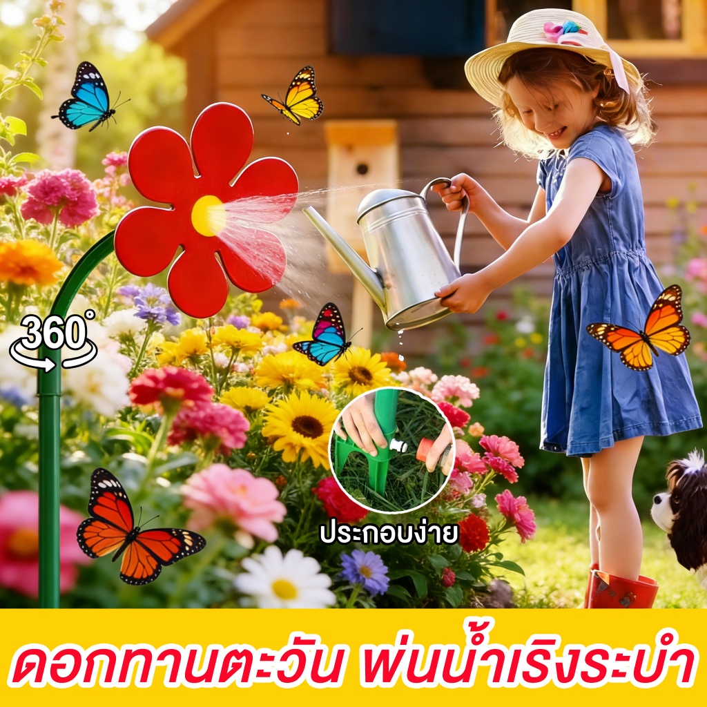 สปริงเกอร์น้ำ360° ดอกไม้เต้นรำ หมุนได้ หัวรดน้ำต้นไม้ ชุดสปริงเกอร์ ระบบรดน้ำต้นไม้  แบบ3 สีเลือกได้ ประกอบง่าย