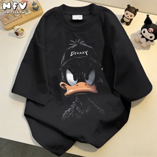 NFV แฟชั่นเกาหลี🎀เสื้อยืดแขนสั้นคอกลม ลายพิมพ์เป็ดสไตล์แฟชั่…