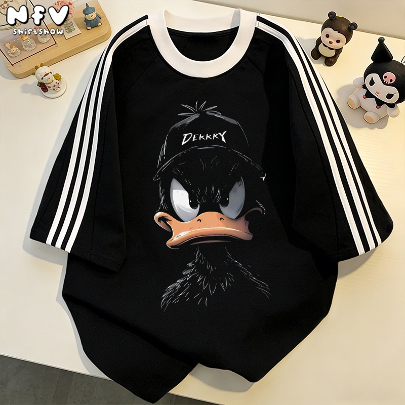 NFV สไตล์เกาหลี✨เสื้อยืดแขนสั้นคอกลม ลายพิมพ์เป็ดสไตล์แฟชั่น ใส่สบายไม่รัดตัว ระบายอากาศ YG757