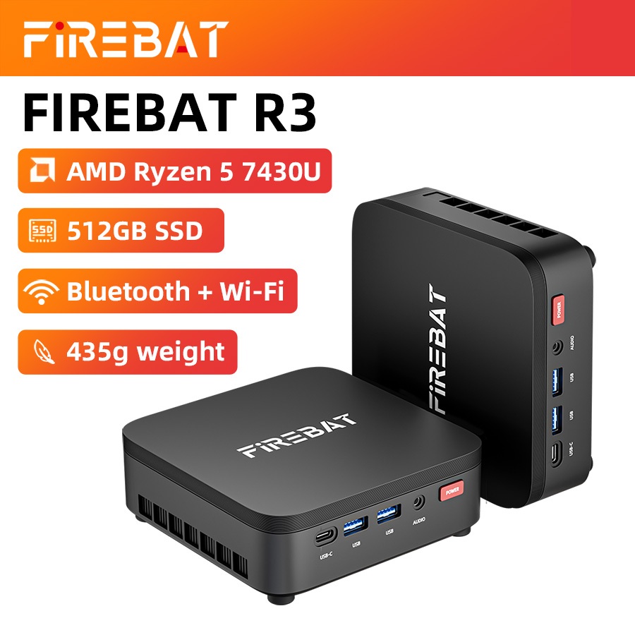 FIREBAT R3 ใหม่ Mini PC AMD Ryzen5 7430U/AMD Ryzen3 4300U Windows 11 AMD Radeon กราฟิก Mini PC 16GB 