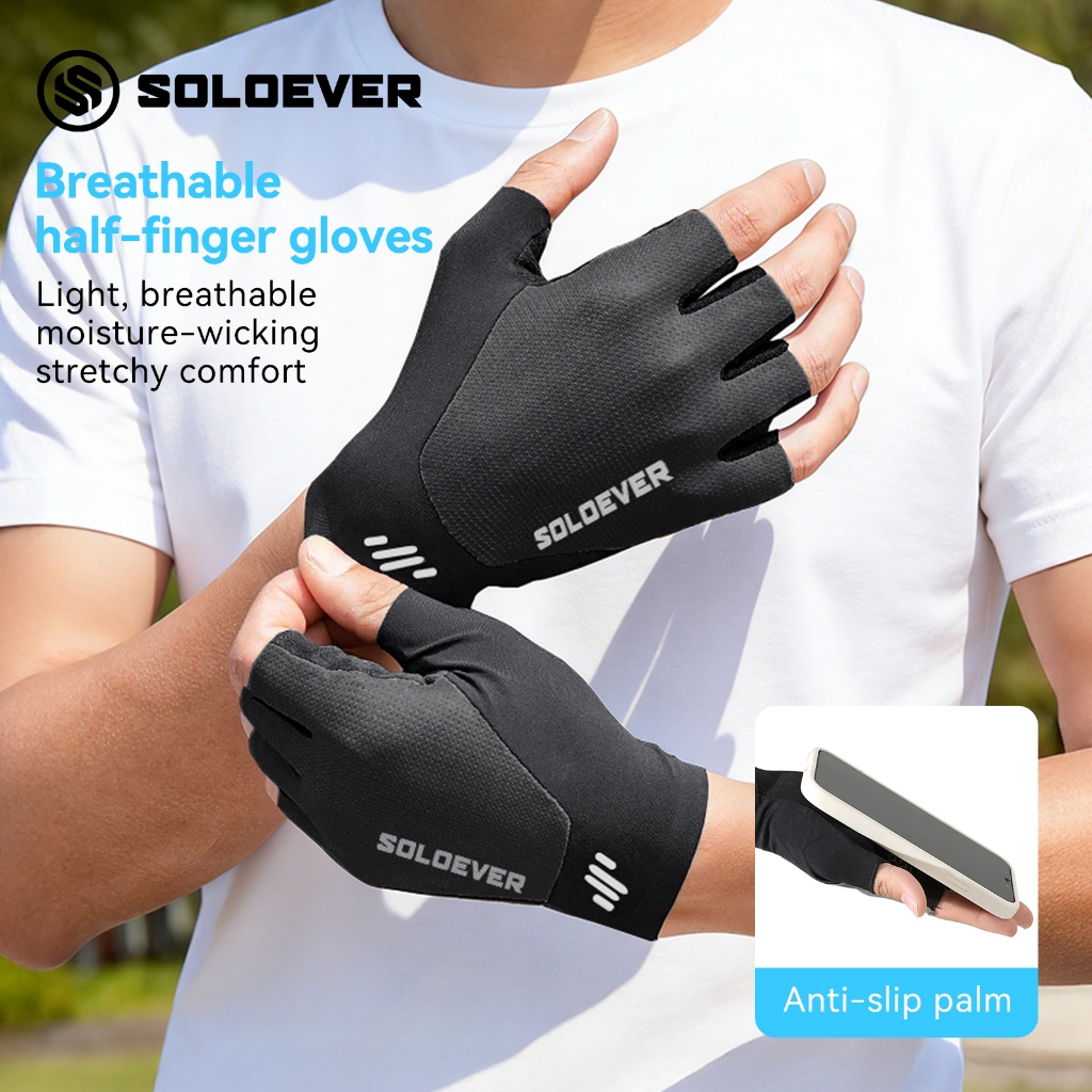 【TH Delivery】SOLOEVER ถุงมือครึ่งนิ้ว ระบายอากาศ กันกระแทก สําหรับขี่จักรยานเสือภูเขา กลางแจ้ง ผู้ชาย ผู้หญิง