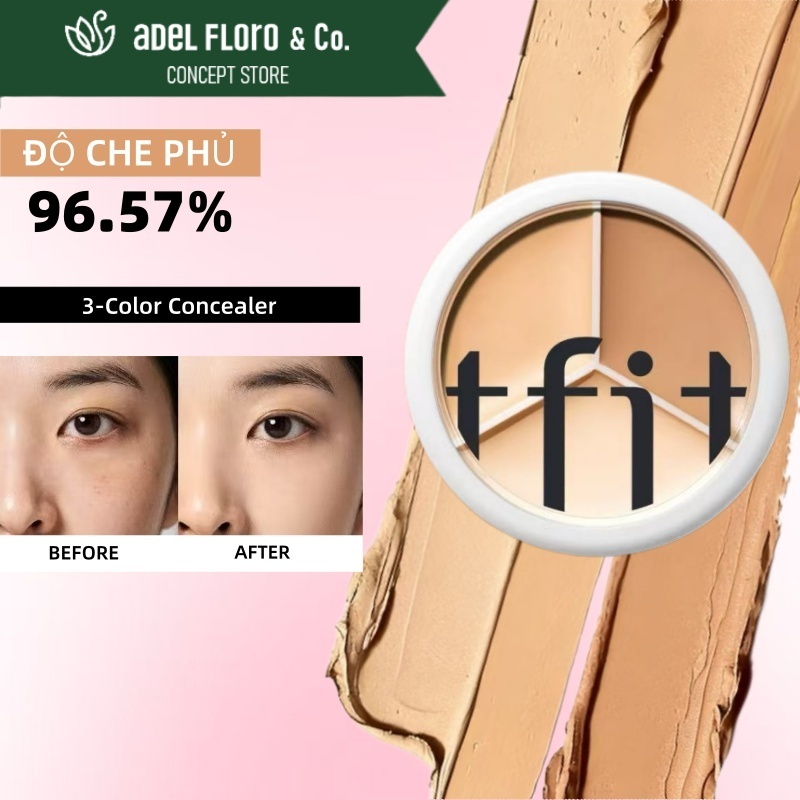 Adel Floro &Co.tfit คอนซีลเลอร์ 3 สี| ครอบคลุมเต็มรูปแบบ, เพิ่มความกระจ่างใส, ปกวงกลมสีเข้ม, ติดทนนา