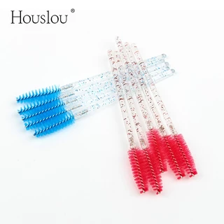 Houslou แปรงขนตาแท่งคริสตัล 50 ชิ้น | แปรงแต่งหน้าขนตาต่อขนตาแบบใช้แล้วทิ้งแบบพกพา
