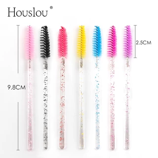 Houslou แปรงขนตาแท่งคริสตัล 50 ชิ้น | แปรงแต่งหน้าขนตาต่อขนตาแบบใช้แล้วทิ้งแบบพกพา