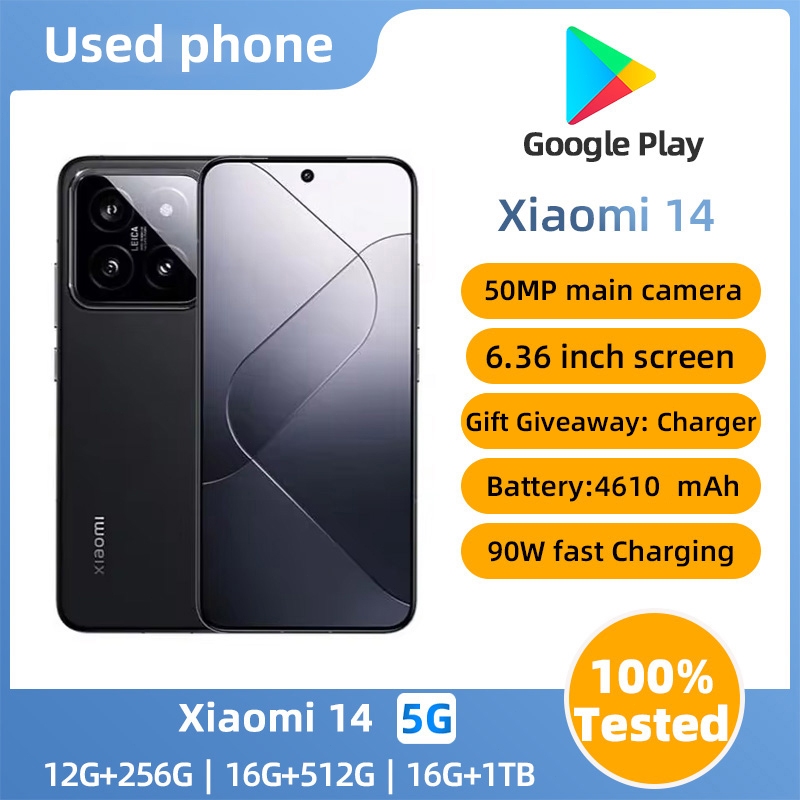 สมาร์ทโฟน Xiaomi 14 5g 6.36 นิ้ว 50PM CAMERA Qualcomm Snapdragon 8 Gen3 โทรศัพท์มือสอง