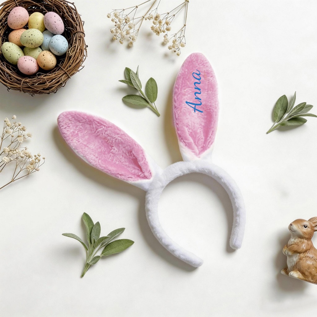 ส่วนบุคคล Easter Bunny Ear Headband ปักชื่อ Plush Bunny Ears สําหรับเด็กอุปกรณ์เสริมอีสเตอร์