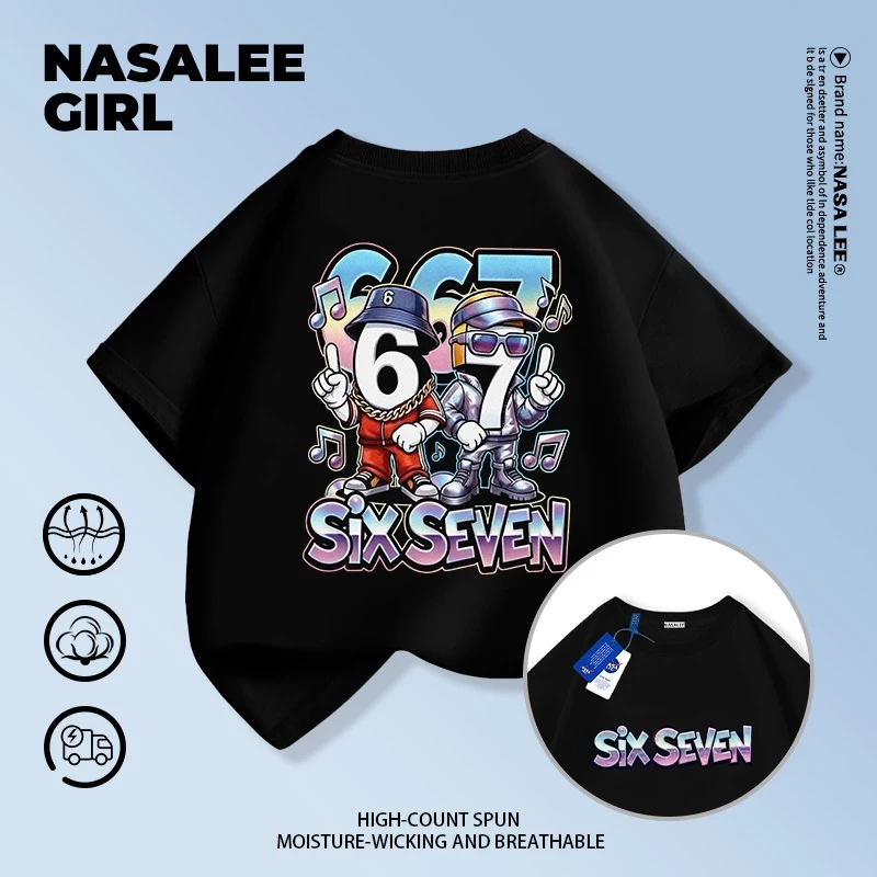 【จัดส่งจากกรุงเทพฯ】 เสื้อยืดผ้าฝ้ายสำหรับเด็ก NASA สีดำ ช่วงเปิดเทอม ลายพิมพ์ sixseven สุดชิค สำหรับเด็กอายุ 3-16 ปี ทั้งเด็กผู้ชายและผู้หญิง ทรงหลวม