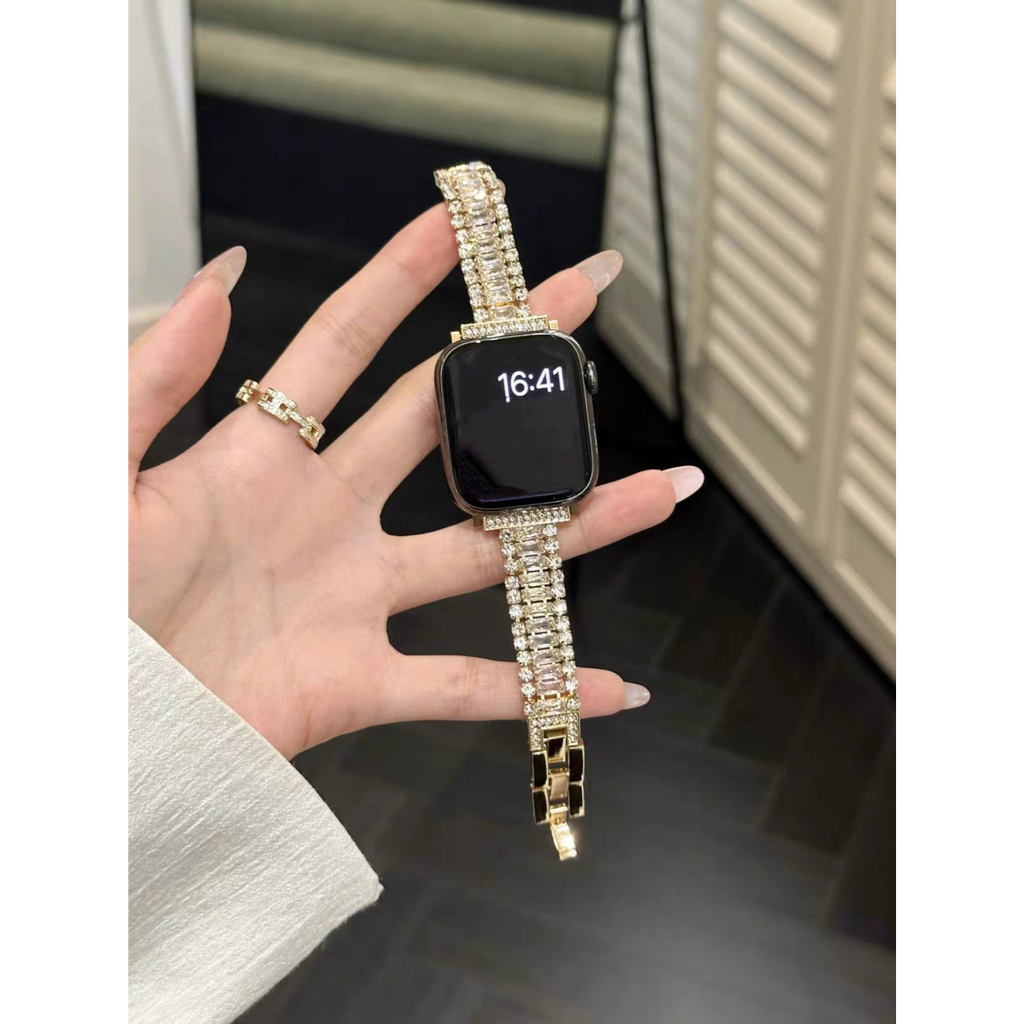 Bling สายโลหะสําหรับ Apple Watch band ผู้หญิง Series 11/10/9/8/7/6/5/4/3/2/1 SE 38/40/41/42/44 มม.45 มม.46 มม.49 มม.